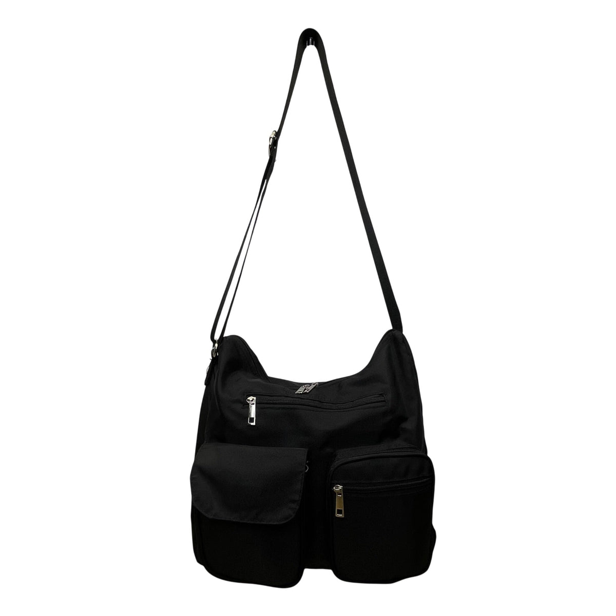 Suvelle Women’s Black Nylon Multi-Pocket Adjustable Strap Crossbody Bag Size M