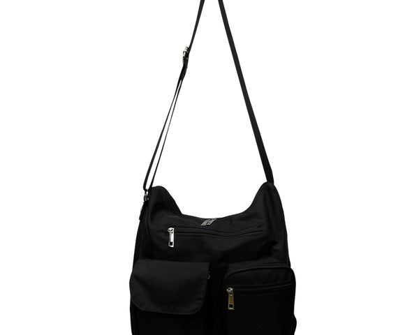 Suvelle Women’s Black Nylon Multi-Pocket Adjustable Strap Crossbody Bag Size M