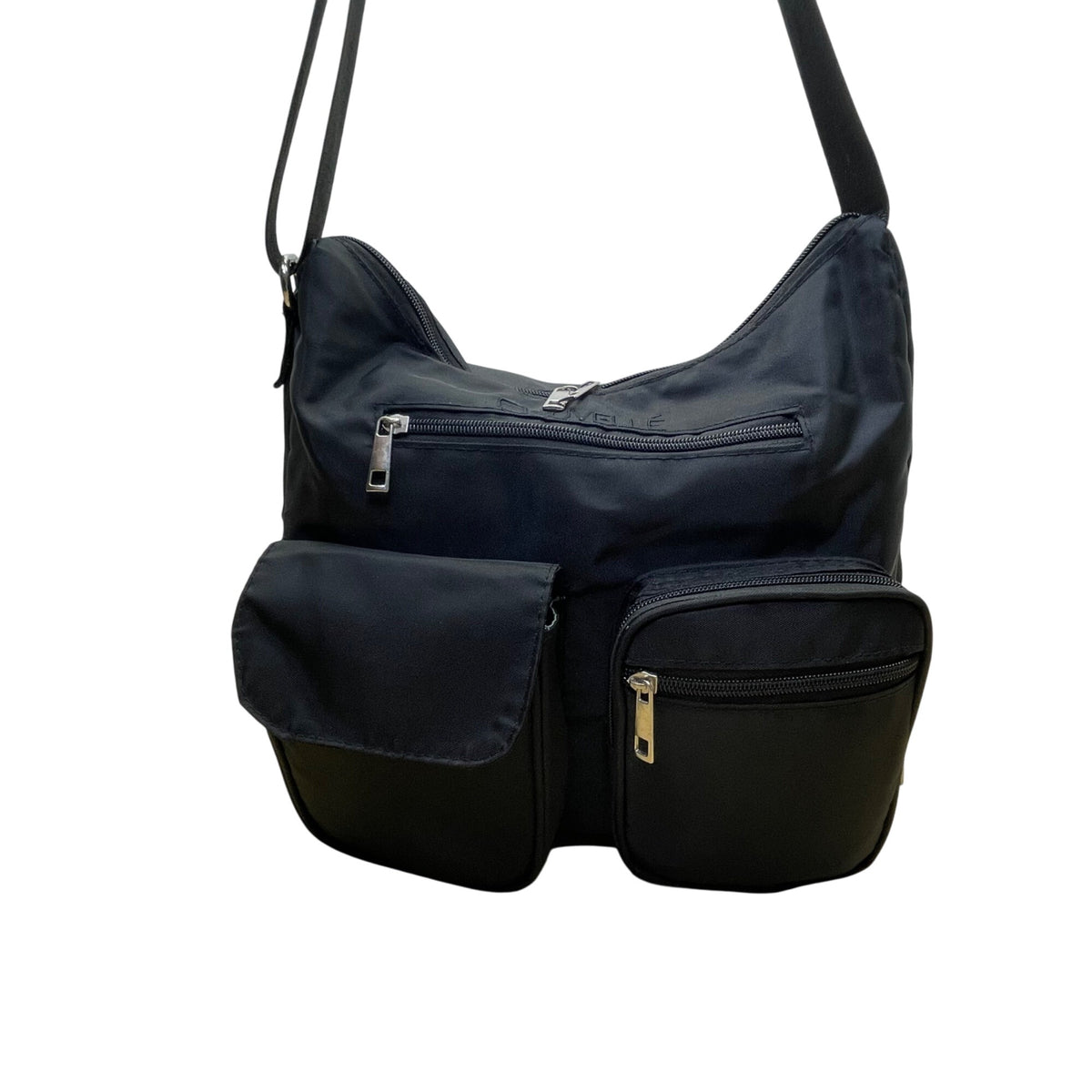 Suvelle Women’s Black Nylon Multi-Pocket Adjustable Strap Crossbody Bag Size M