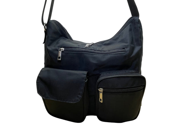 Suvelle Women’s Black Nylon Multi-Pocket Adjustable Strap Crossbody Bag Size M