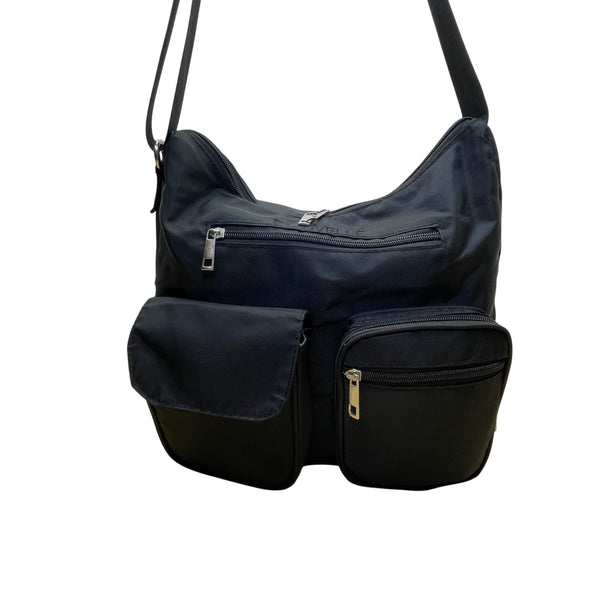 Suvelle Women’s Black Nylon Multi-Pocket Adjustable Strap Crossbody Bag Size M