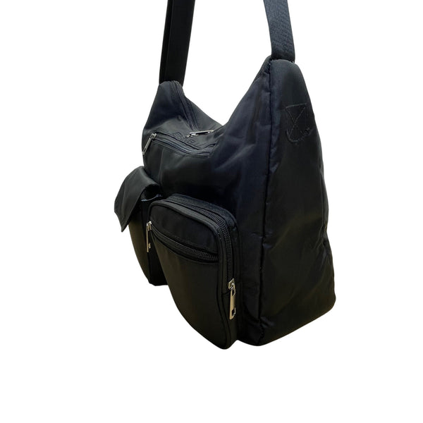 Suvelle Women’s Black Nylon Multi-Pocket Adjustable Strap Crossbody Bag Size M