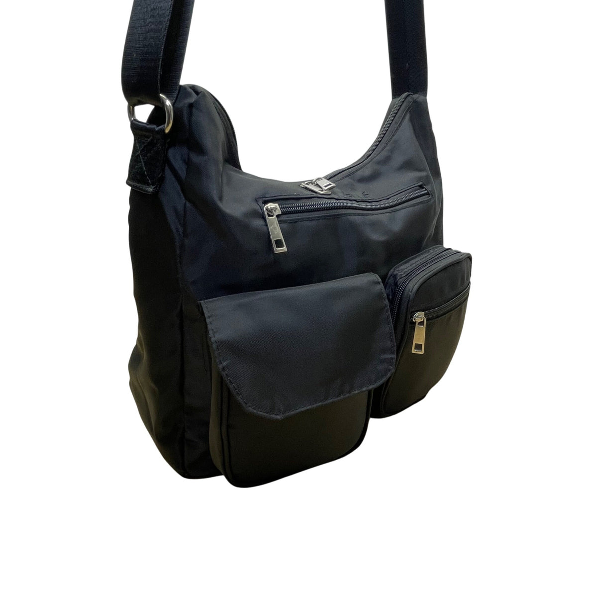 Suvelle Women’s Black Nylon Multi-Pocket Adjustable Strap Crossbody Bag Size M