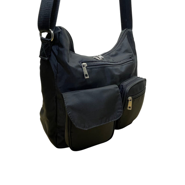 Suvelle Women’s Black Nylon Multi-Pocket Adjustable Strap Crossbody Bag Size M