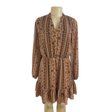 Charming Charlie Women's Brown Printed Long Sleeve Dress Sz M