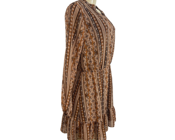 Charming Charlie Women's Brown Printed Long Sleeve Dress Sz M