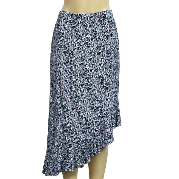 J.Crew Mercanti Womens Asymmetrical Ruffle Hem Skirt S Blue Floral Viscose New