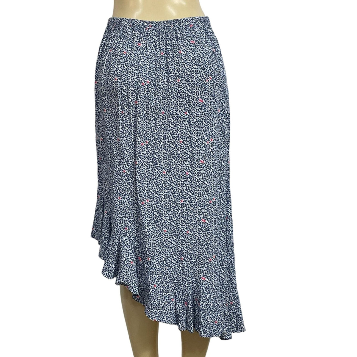 J.Crew Mercanti Womens Asymmetrical Ruffle Hem Skirt S Blue Floral Viscose New