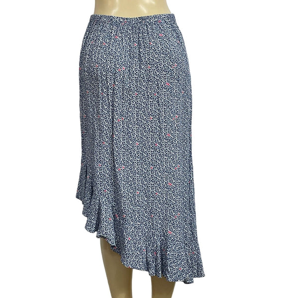 J.Crew Mercanti Womens Asymmetrical Ruffle Hem Skirt S Blue Floral Viscose New