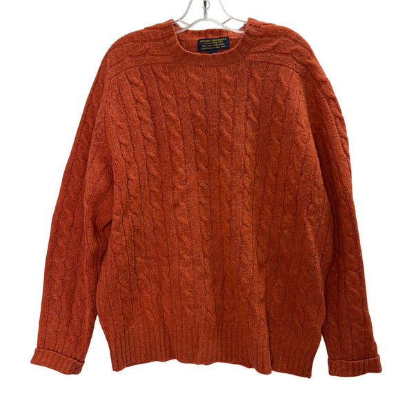 Brooks Brothers Mens Orange Cable Knit 100% Shetland Wool Sweater Handmade Size L