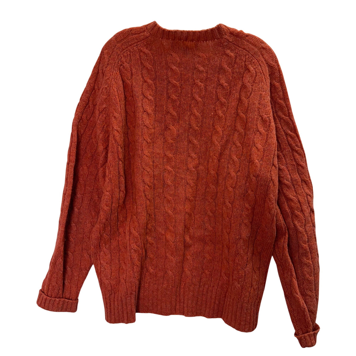 Brooks Brothers Mens Orange Cable Knit 100% Shetland Wool Sweater Handmade Size L