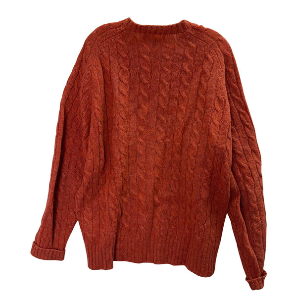 Brooks Brothers Mens Orange Cable Knit 100% Shetland Wool Sweater Handmade Size L