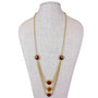 Three-Tiered Gold Tone Necklace With Amber Stone Accents 30 Inches Long Statement Jewelry