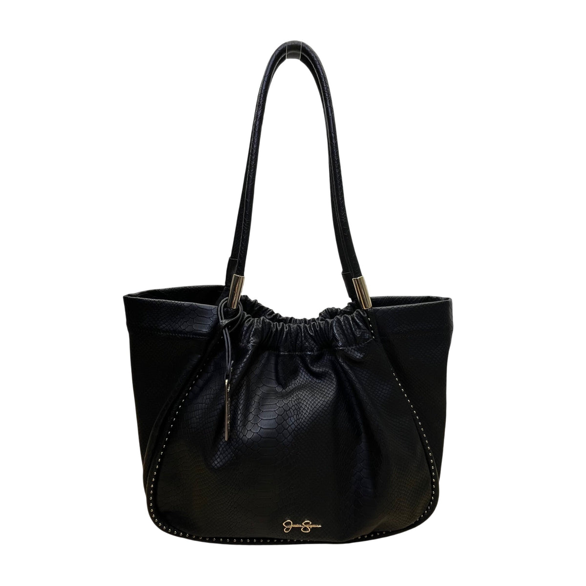 Jessica Simpson Women’s Black Faux Leather Studded Snake Embossed Tote Bag