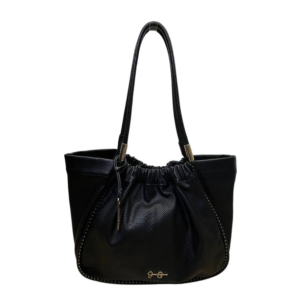 Jessica Simpson Women’s Black Faux Leather Studded Snake Embossed Tote Bag