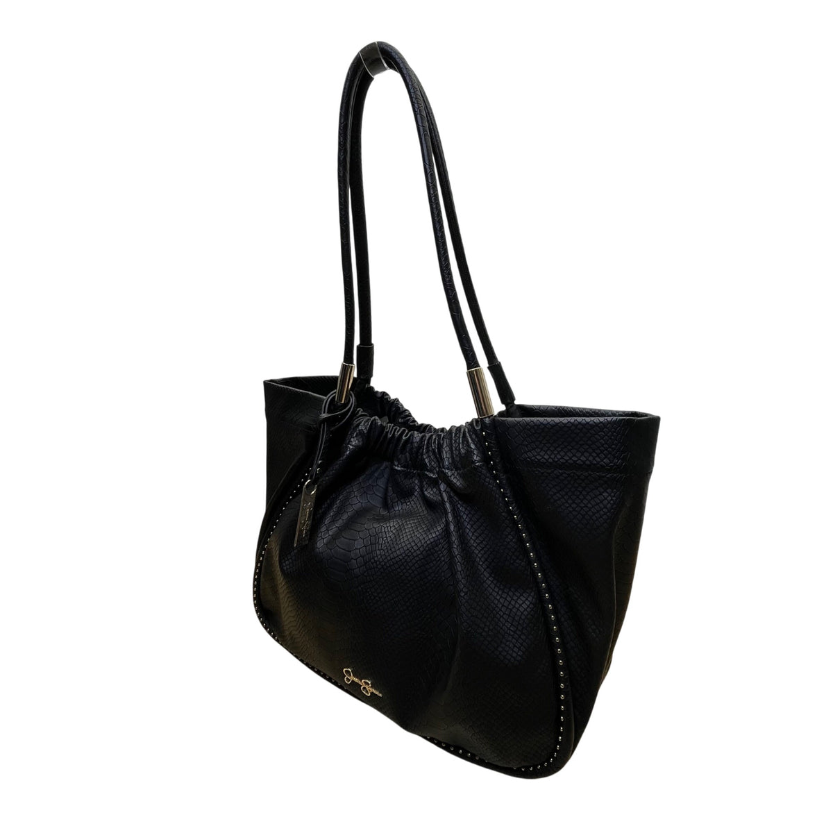 Jessica Simpson Women’s Black Faux Leather Studded Snake Embossed Tote Bag