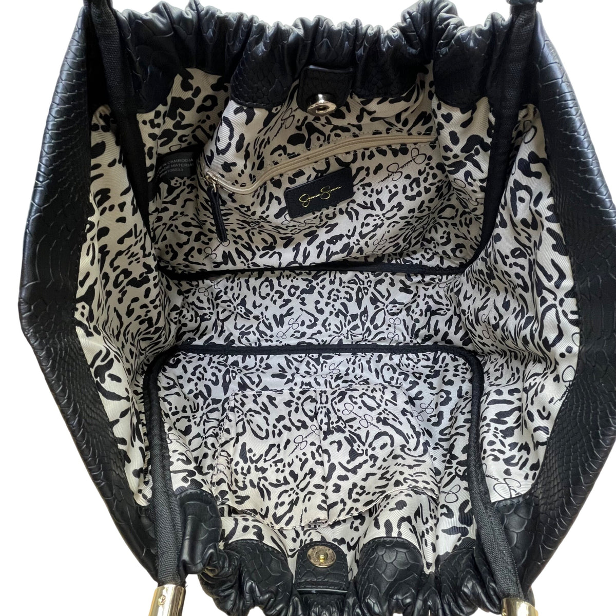 Jessica Simpson Women’s Black Faux Leather Studded Snake Embossed Tote Bag