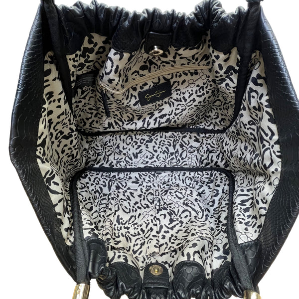 Jessica Simpson Women’s Black Faux Leather Studded Snake Embossed Tote Bag