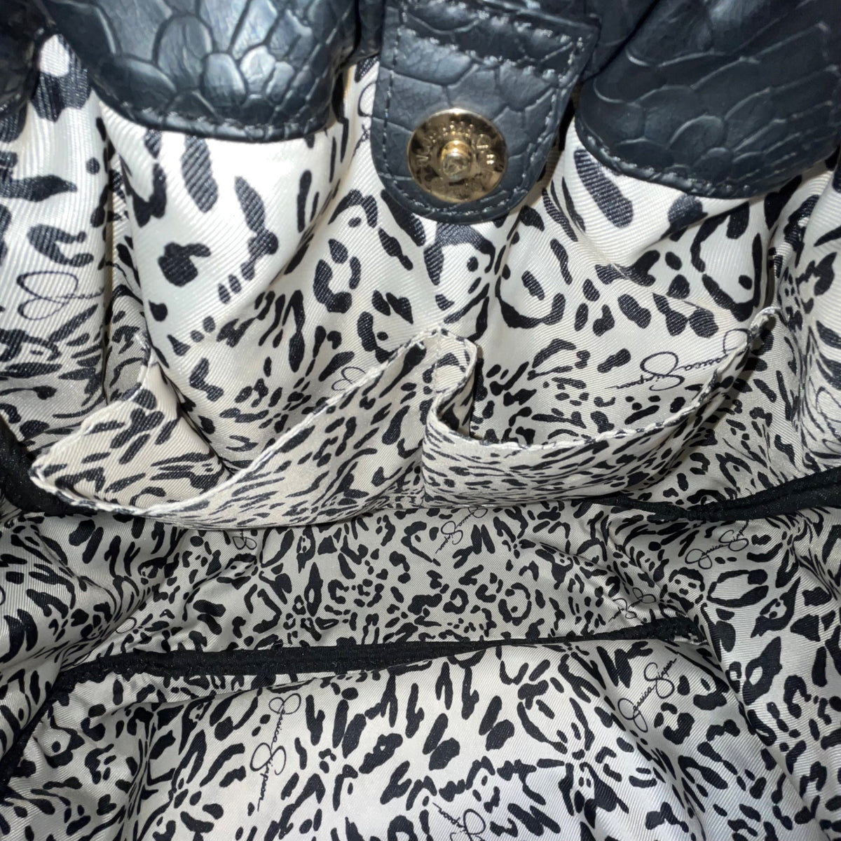 Jessica Simpson Women’s Black Faux Leather Studded Snake Embossed Tote Bag