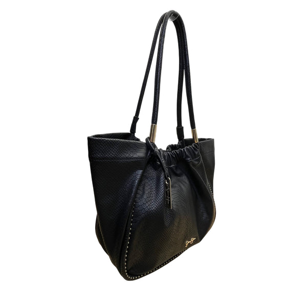 Jessica Simpson Women’s Black Faux Leather Studded Snake Embossed Tote Bag