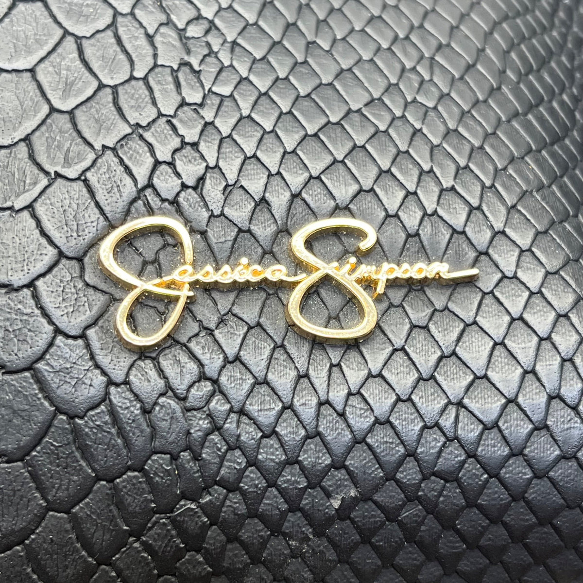 Jessica Simpson Women’s Black Faux Leather Studded Snake Embossed Tote Bag