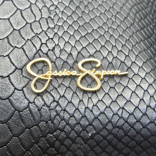 Jessica Simpson Women’s Black Faux Leather Studded Snake Embossed Tote Bag