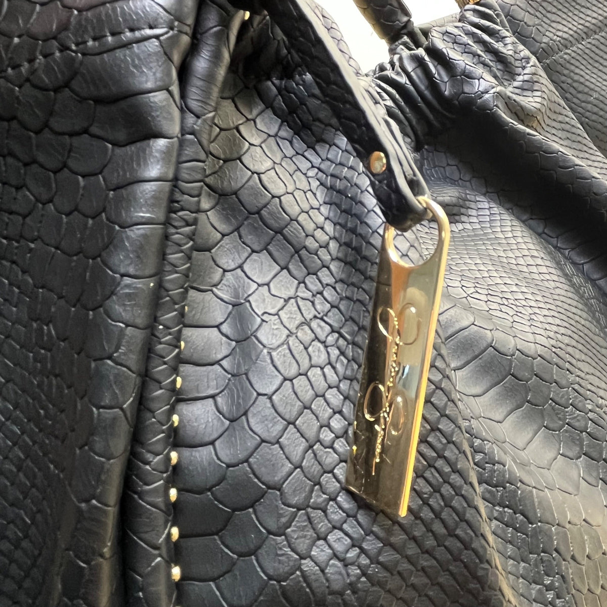 Jessica Simpson Women’s Black Faux Leather Studded Snake Embossed Tote Bag