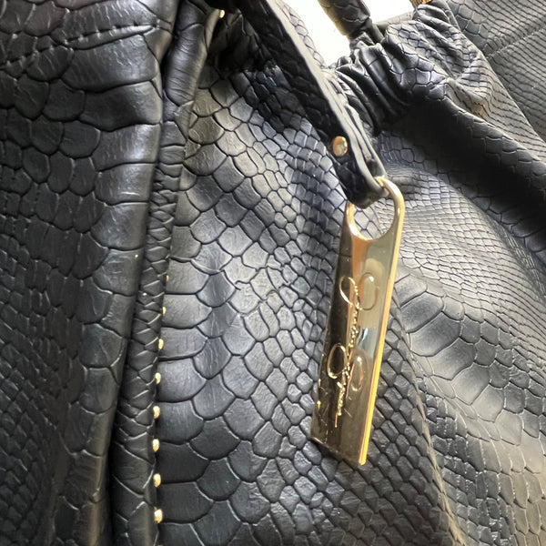 Jessica Simpson Women’s Black Faux Leather Studded Snake Embossed Tote Bag