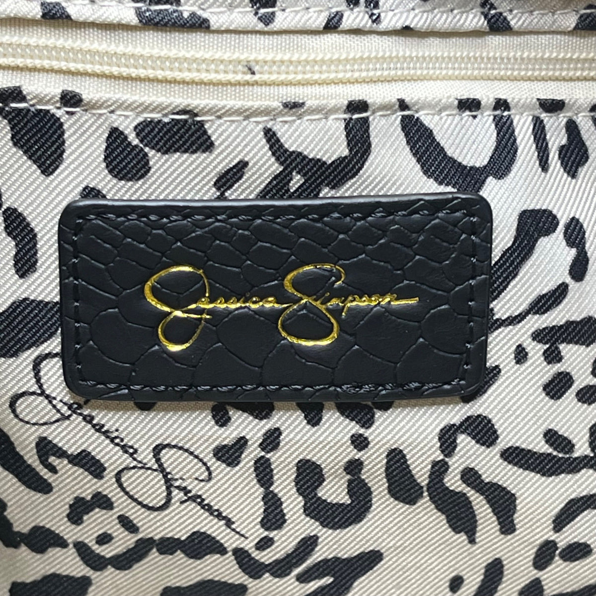 Jessica Simpson Women’s Black Faux Leather Studded Snake Embossed Tote Bag