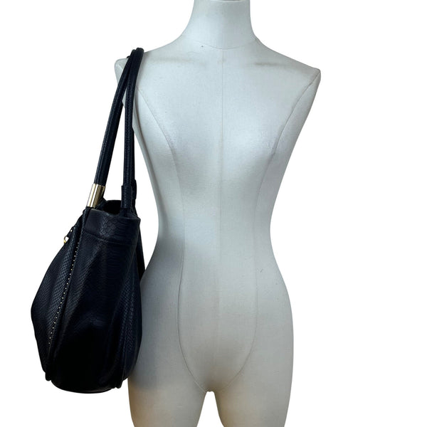 Jessica Simpson Women’s Black Faux Leather Studded Snake Embossed Tote Bag