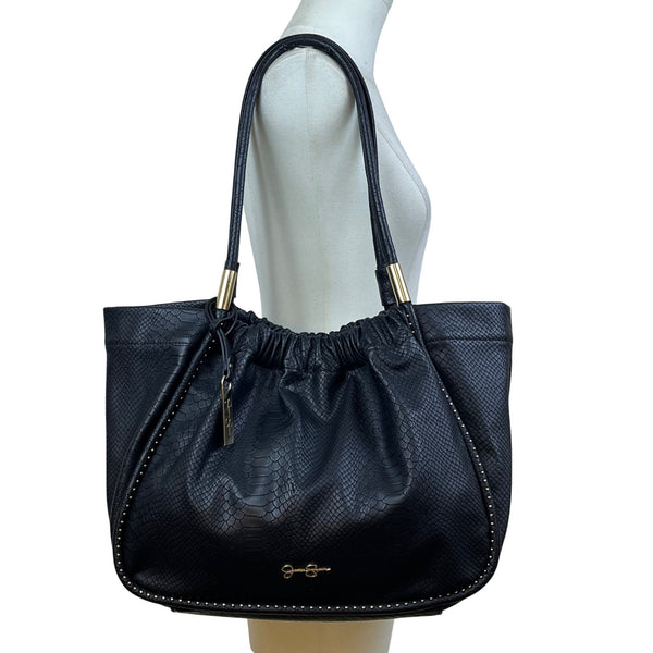 Jessica Simpson Women’s Black Faux Leather Studded Snake Embossed Tote Bag
