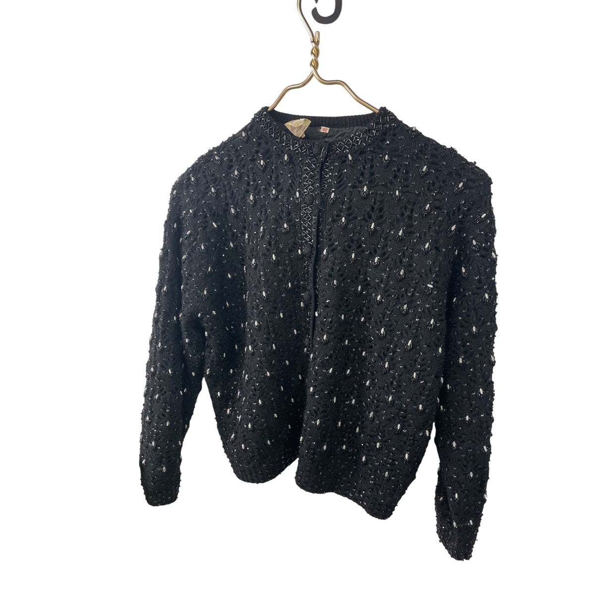 Vintage Barbara Lee Womens Black Beaded Wool Cardigan Sweater Size 42