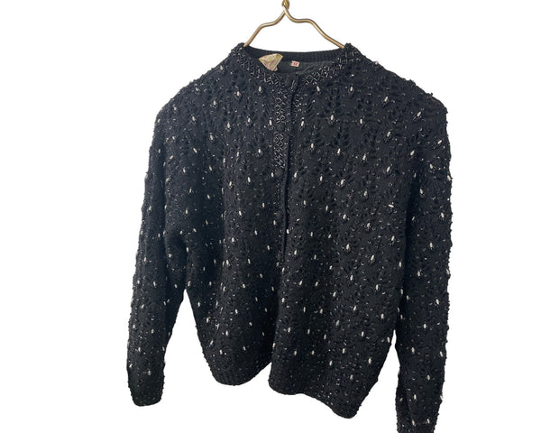 Vintage Barbara Lee Womens Black Beaded Wool Cardigan Sweater Size 42