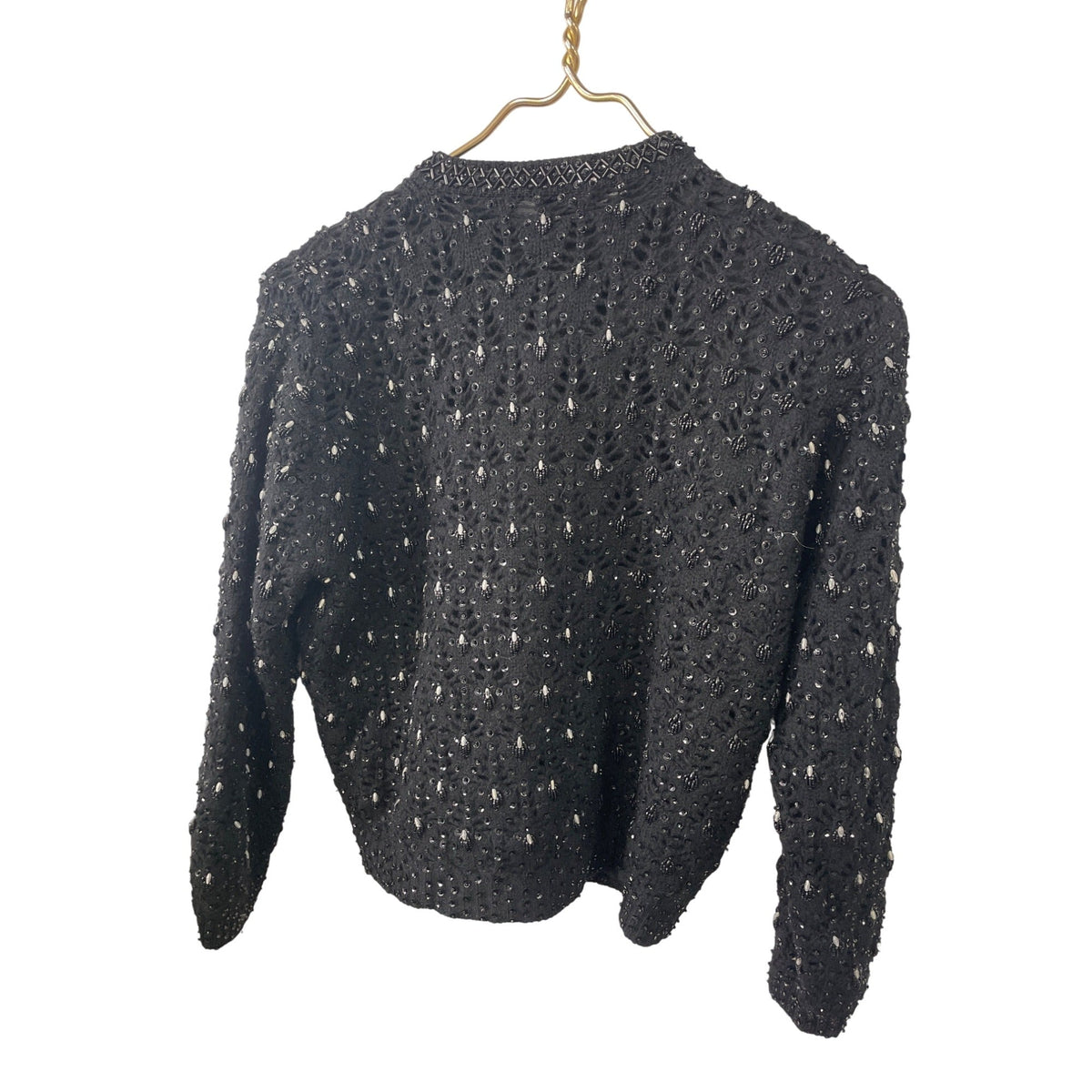 Vintage Barbara Lee Womens Black Beaded Wool Cardigan Sweater Size 42