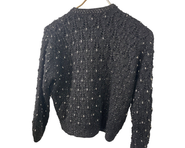 Vintage Barbara Lee Womens Black Beaded Wool Cardigan Sweater Size 42