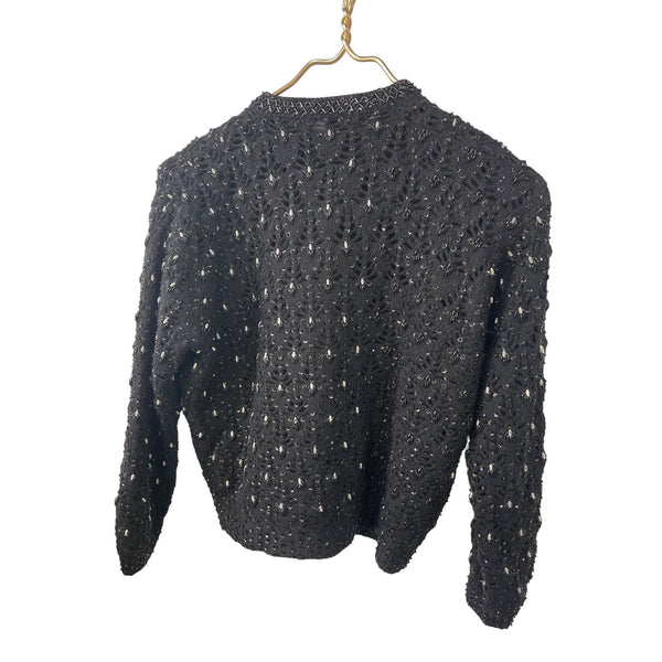 Vintage Barbara Lee Womens Black Beaded Wool Cardigan Sweater Size 42