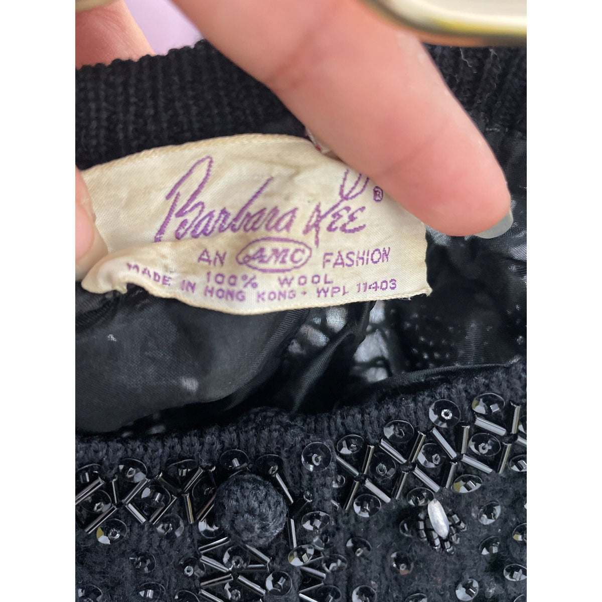 Vintage Barbara Lee Womens Black Beaded Wool Cardigan Sweater Size 42