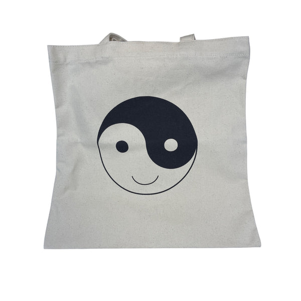 Madewell Unisex Tan Canvas Tote Bag Smiley Face Yin-Yang Print Eco-Friendly Reusable Ones Size