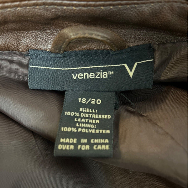 Venezia Women's Distressed Brown Leather Jacket Size 18/20