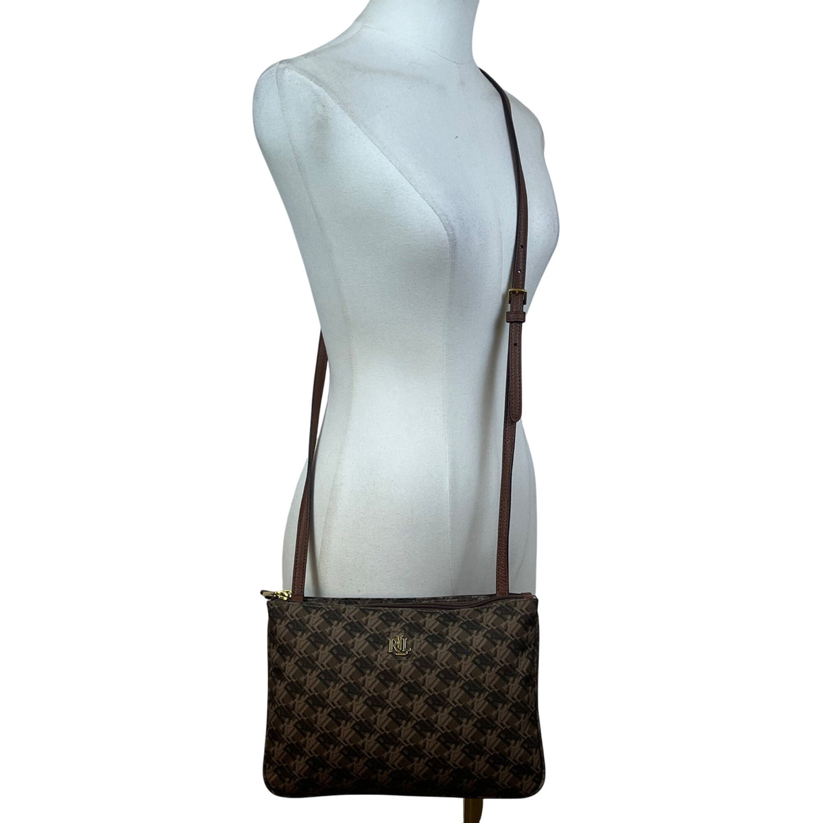 Polo Ralph Lauren Women’s Brown Faux Leather With RLL Monogram Crossbody Bag