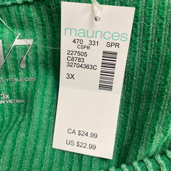 Maurices Women’s Green Ribbed Knit Short Sleeve Top Relaxed Fit Size 3x - New