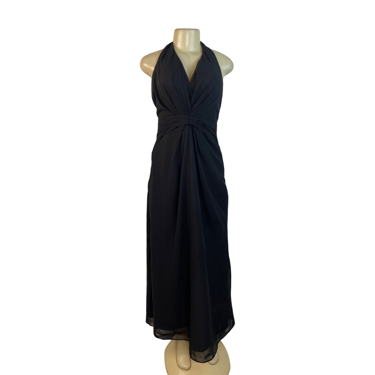 Izodress Black Halter Maxi Dress With Ruched Bodice & Back Zipper Closure
