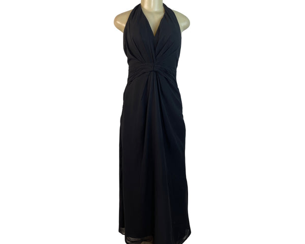 Izodress Black Halter Maxi Dress With Ruched Bodice & Back Zipper Closure