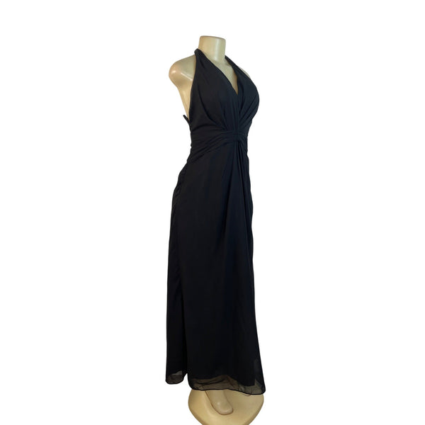 Izodress Black Halter Maxi Dress With Ruched Bodice & Back Zipper Closure