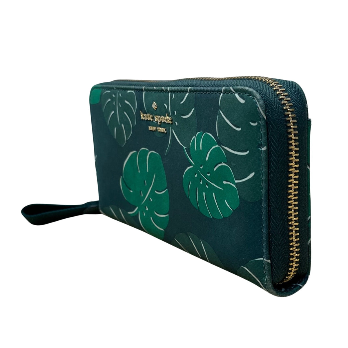 Kate Spade Women’s Blue & Green Leaf Print Zip Around Wallet Size S