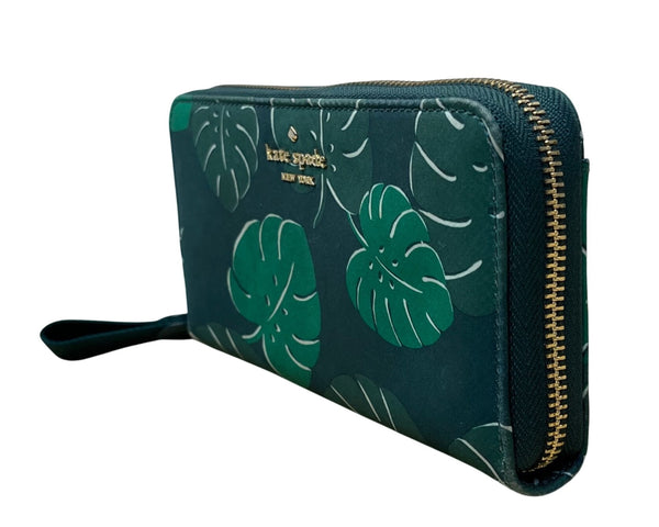 Kate Spade Women’s Blue & Green Leaf Print Zip Around Wallet Size S