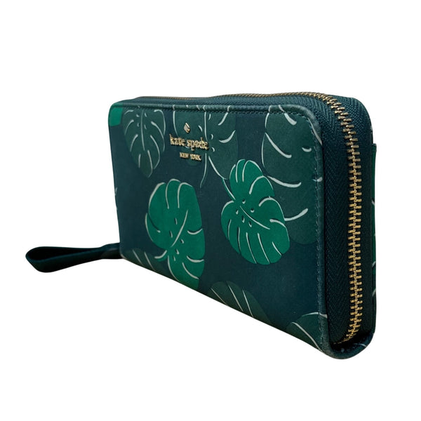 Kate Spade Women’s Blue & Green Leaf Print Zip Around Wallet Size S