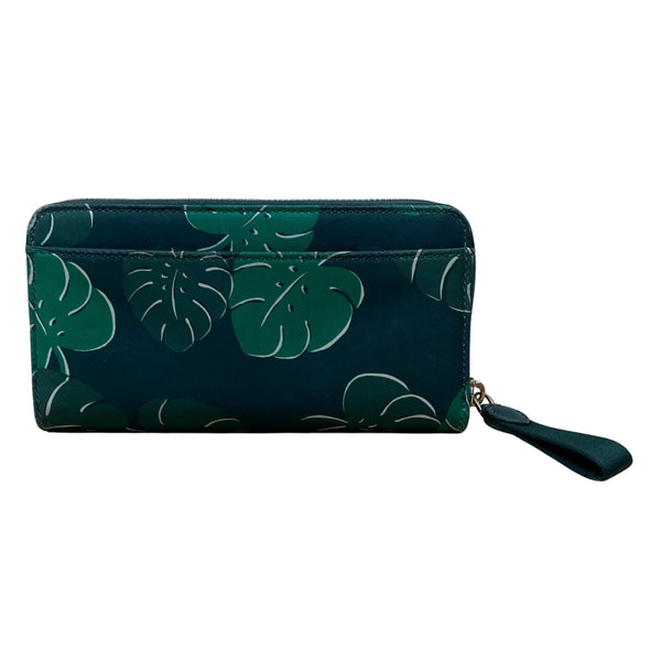 Kate Spade Women’s Blue & Green Leaf Print Zip Around Wallet Size S