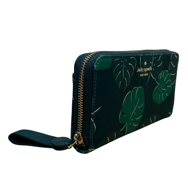Kate Spade Women’s Blue & Green Leaf Print Zip Around Wallet Size S
