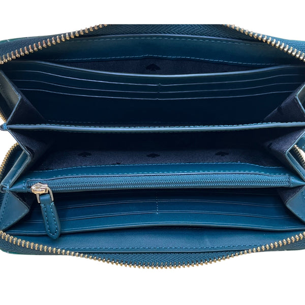 Kate Spade Women’s Blue & Green Leaf Print Zip Around Wallet Size S